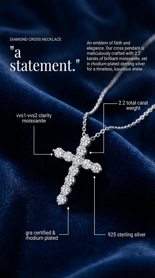 2.2 Karat Round Brilliant Cut Cable Chain Diamond Cross Pendant Necklace