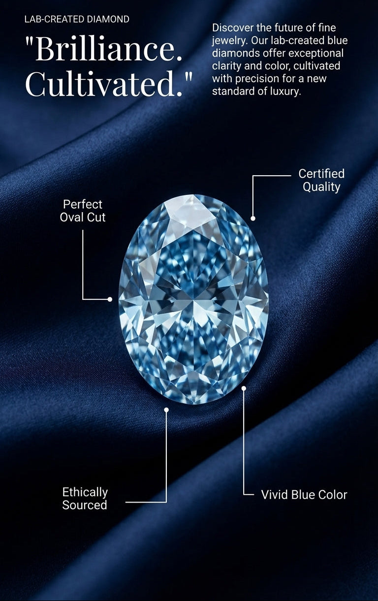 Oval Shape Lab-Created Blue Diamond Certificate Cultivated Diamond